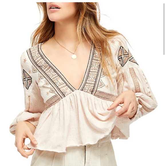 Free People Tops - HP 🎉🎉 NWT Free People Aria Embroidered Top